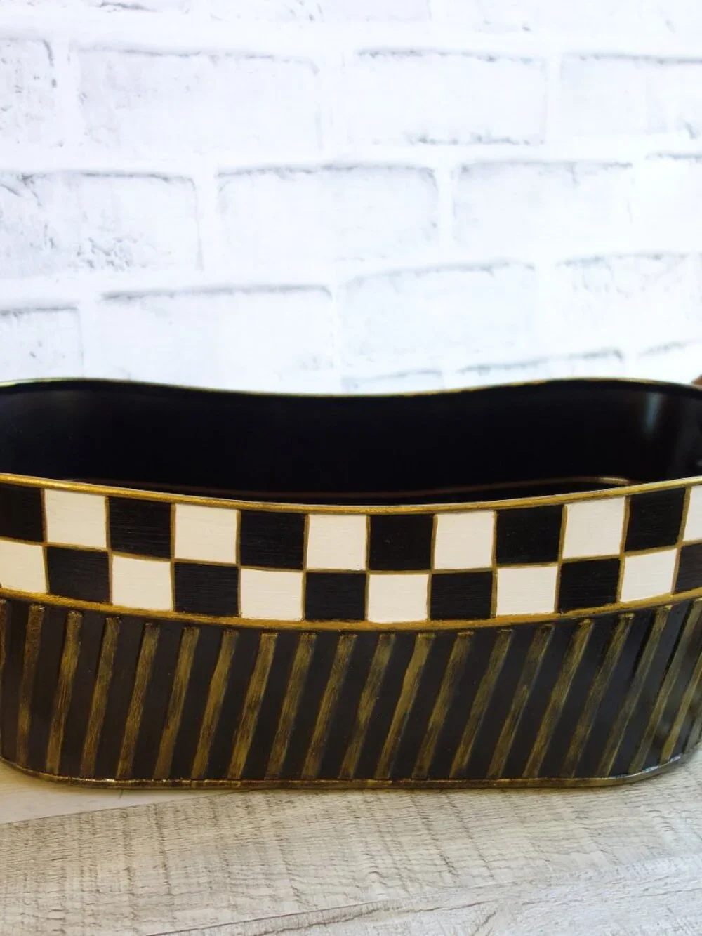 Checked Oval Storage Caddy Bin Black White Checked Mantle Decor Checked Basket